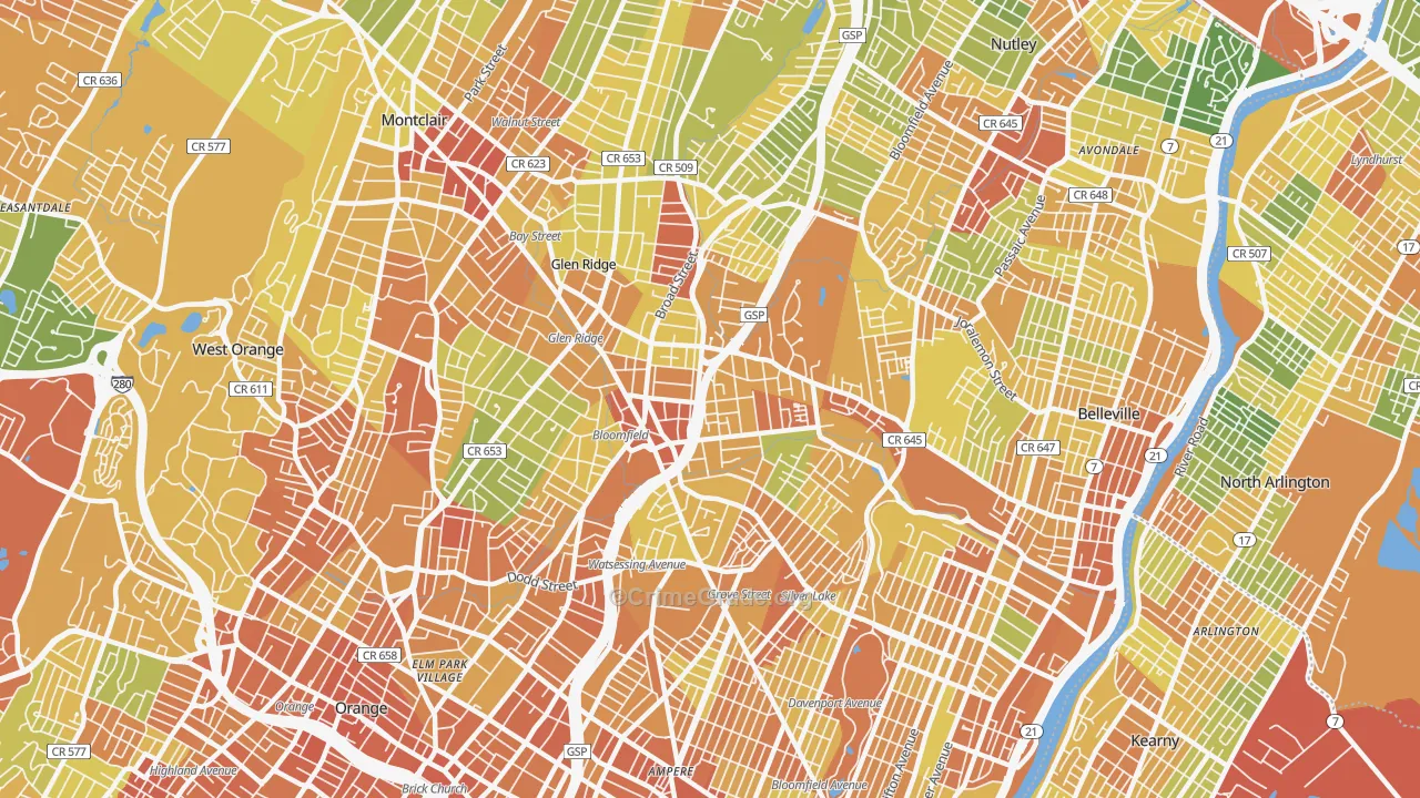 Bloomfield, NJ Map of Vandalism Rates