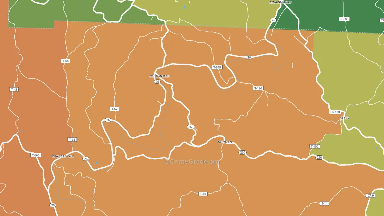 Bloomfield, OH Map of Vandalism Rates
