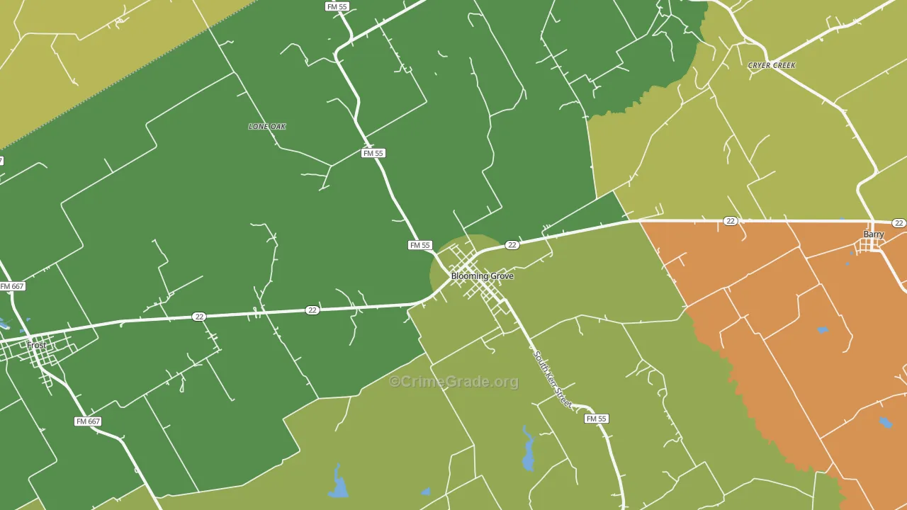 Blooming Grove, TX Map of Vandalism Rates