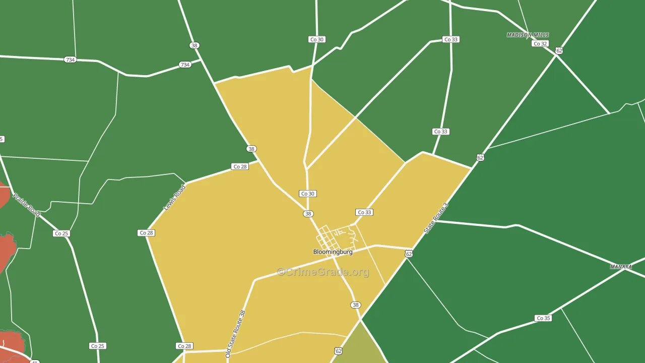 Bloomingburg, OH Map of Vandalism Rates
