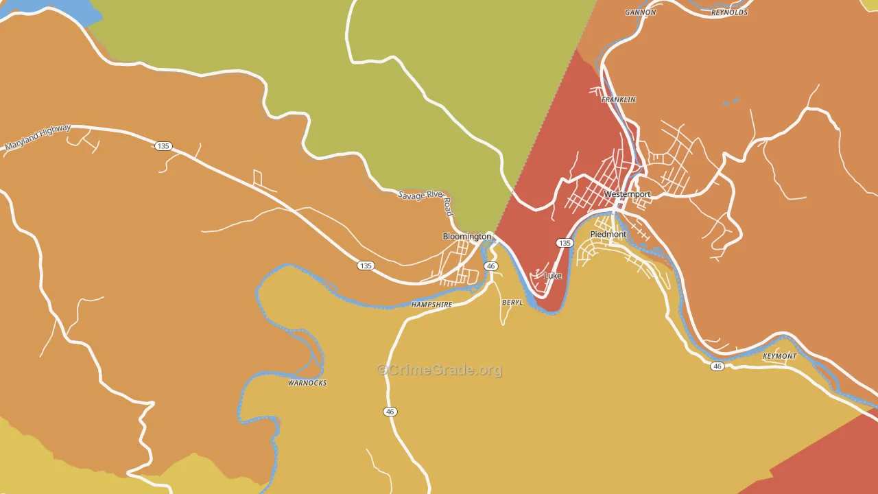 Bloomington, MD Map of Vandalism Rates