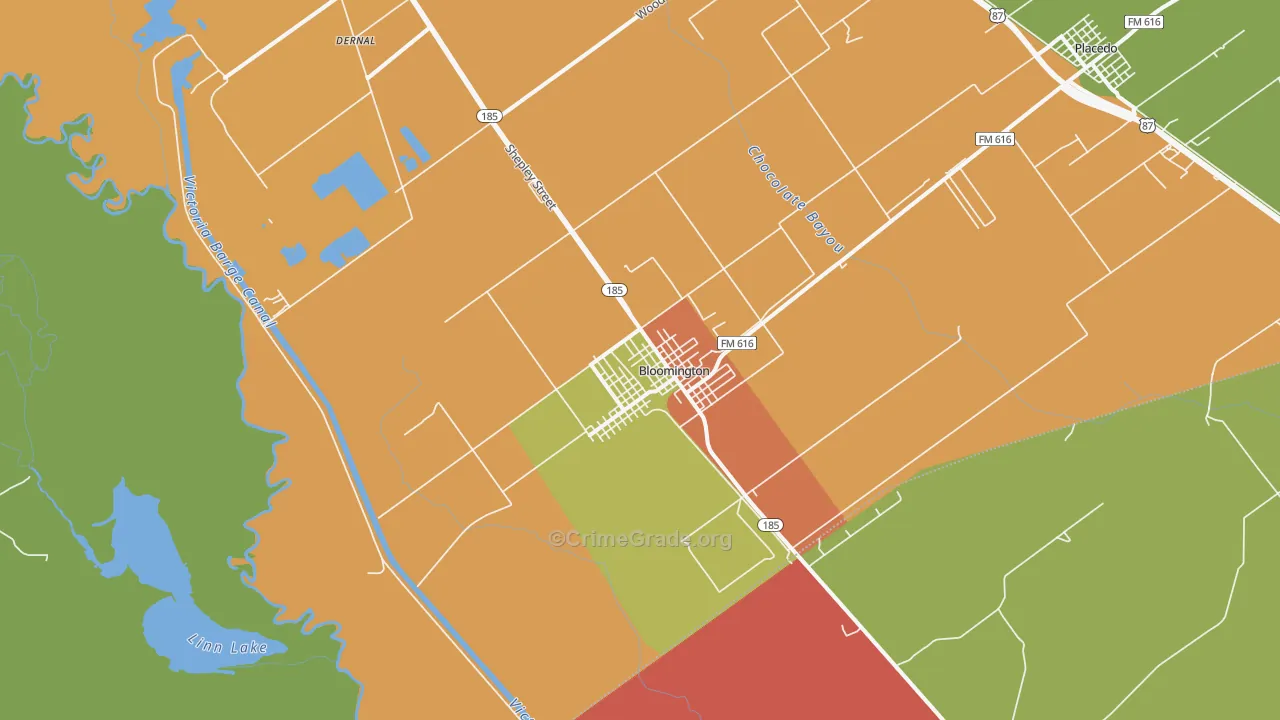 Bloomington, TX Map of Vandalism Rates