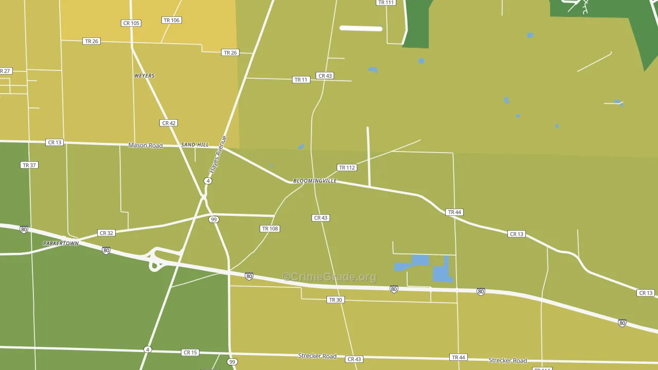 Bloomingville, OH Map of Vandalism Rates