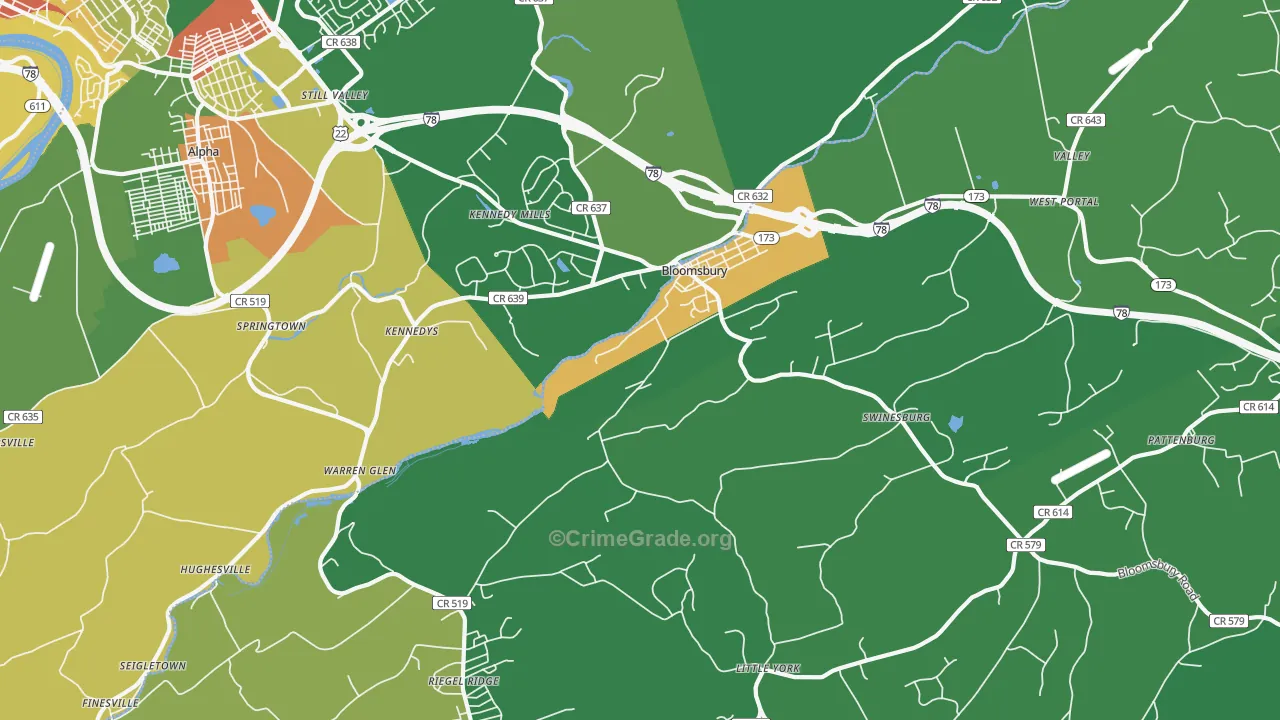 Bloomsbury, NJ Map of Vandalism Rates