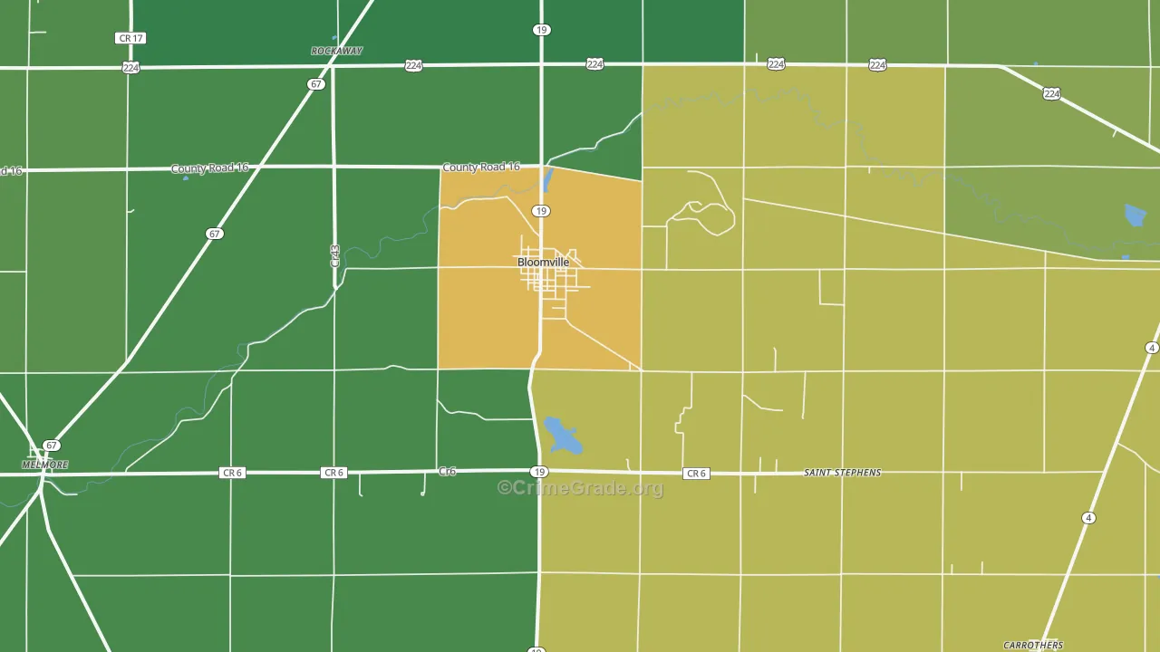 Bloomville, OH Map of Vandalism Rates