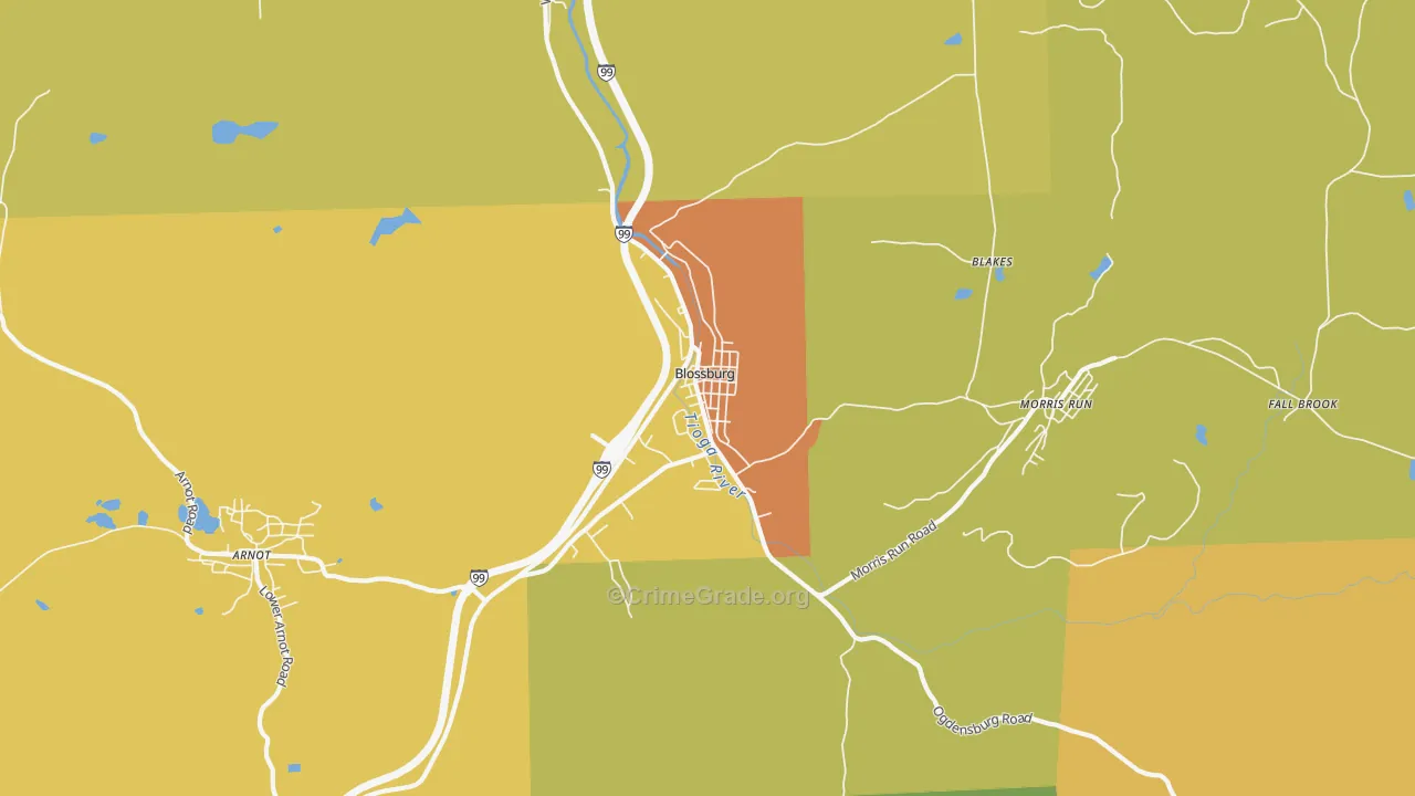 Blossburg, PA Map of Vandalism Rates