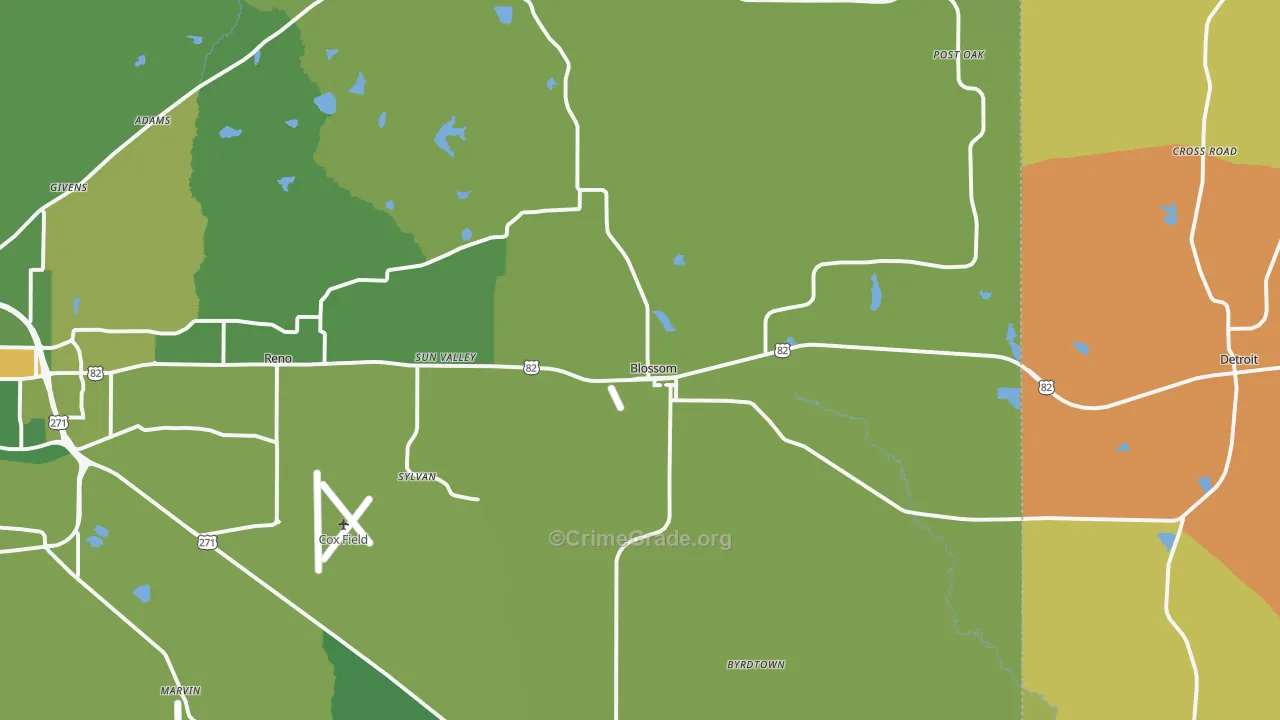Blossom, TX Map of Vandalism Rates
