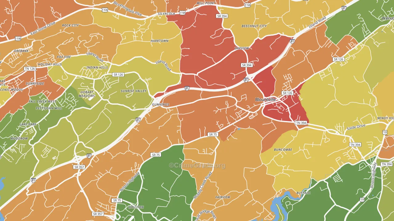 Blountville, TN Map of Vandalism Rates
