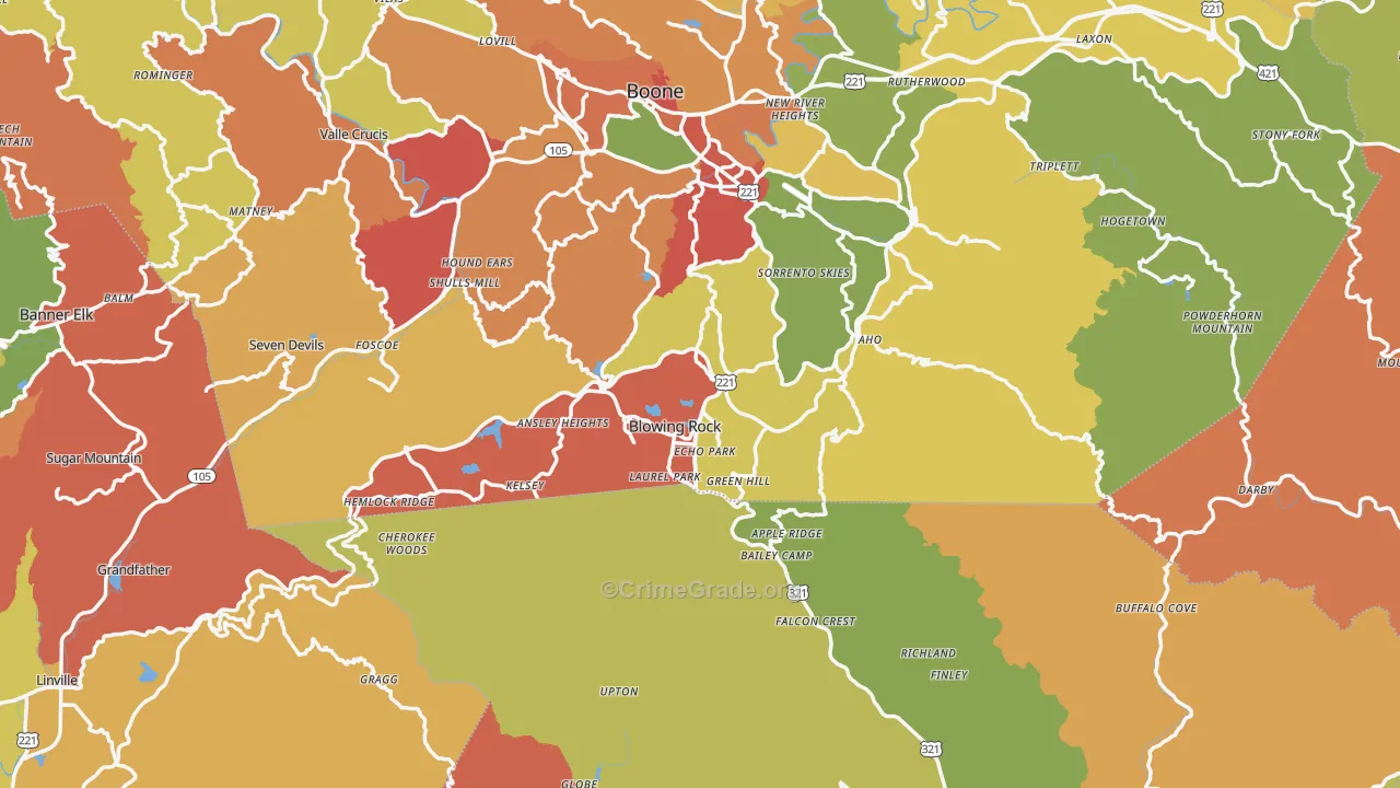 Blowing Rock, NC Map of Vandalism Rates