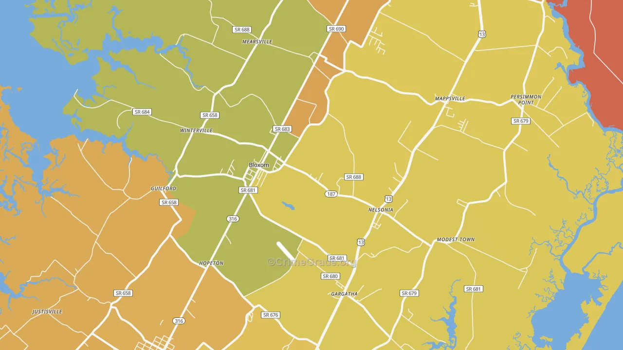 Bloxom, VA Map of Vandalism Rates