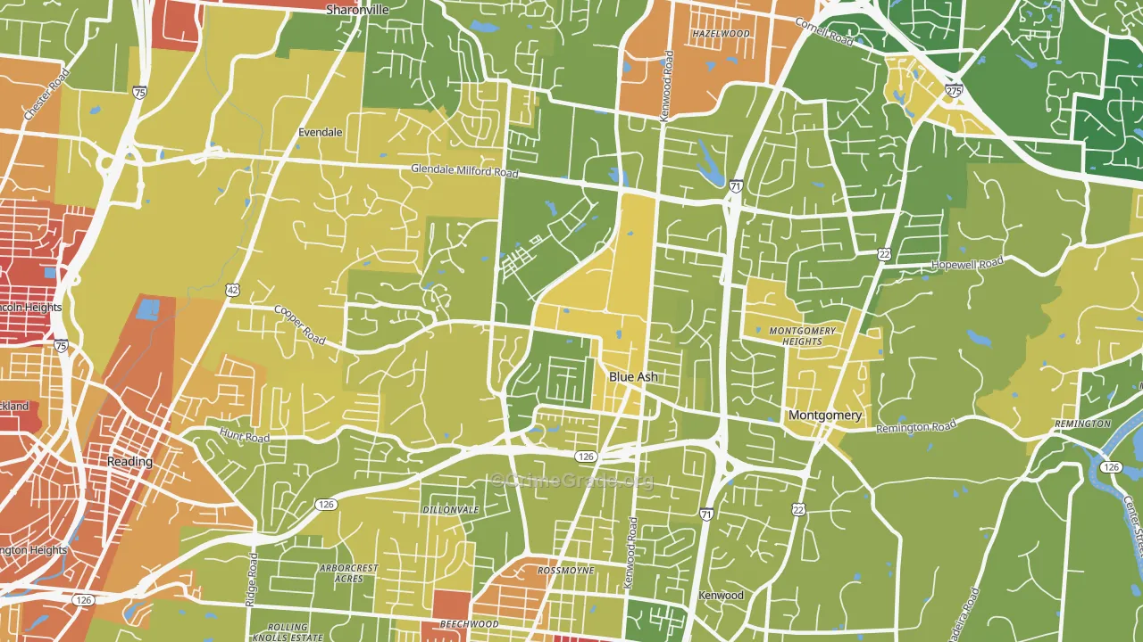 Blue Ash, OH Map of Vandalism Rates