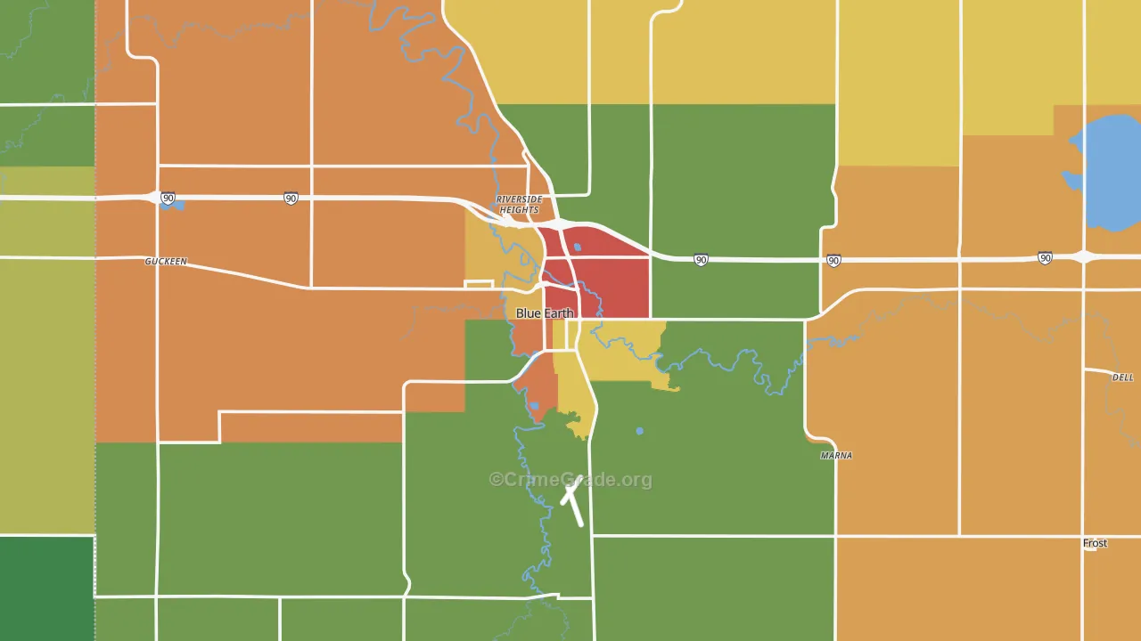 Blue Earth, MN Map of Vandalism Rates