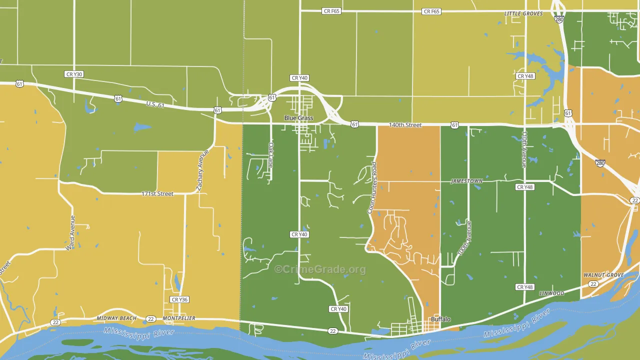 Blue Grass, IA Map of Vandalism Rates