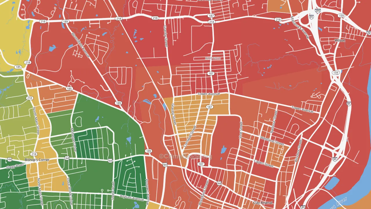 Blue Hills, Hartford, CT Map of Vandalism Rates
