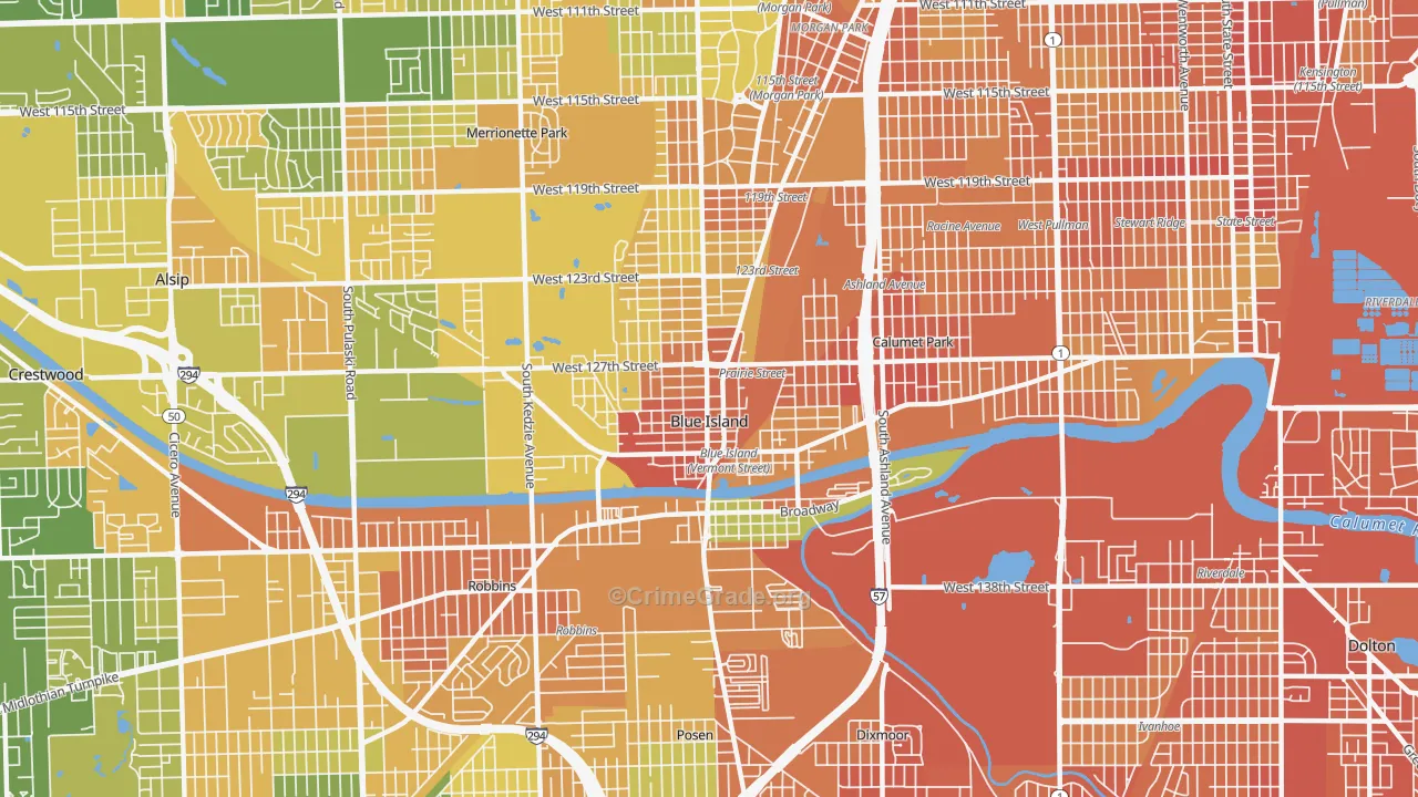Blue Island, IL Map of Vandalism Rates