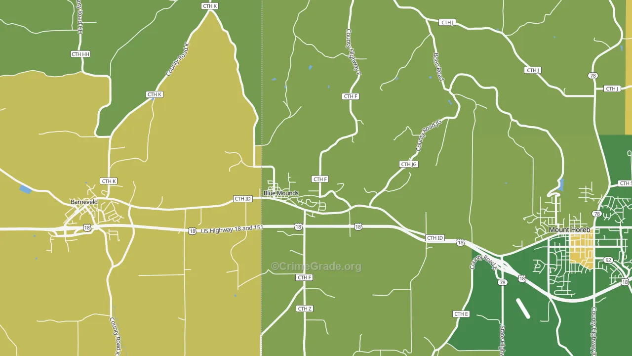 Blue Mounds, WI Map of Vandalism Rates