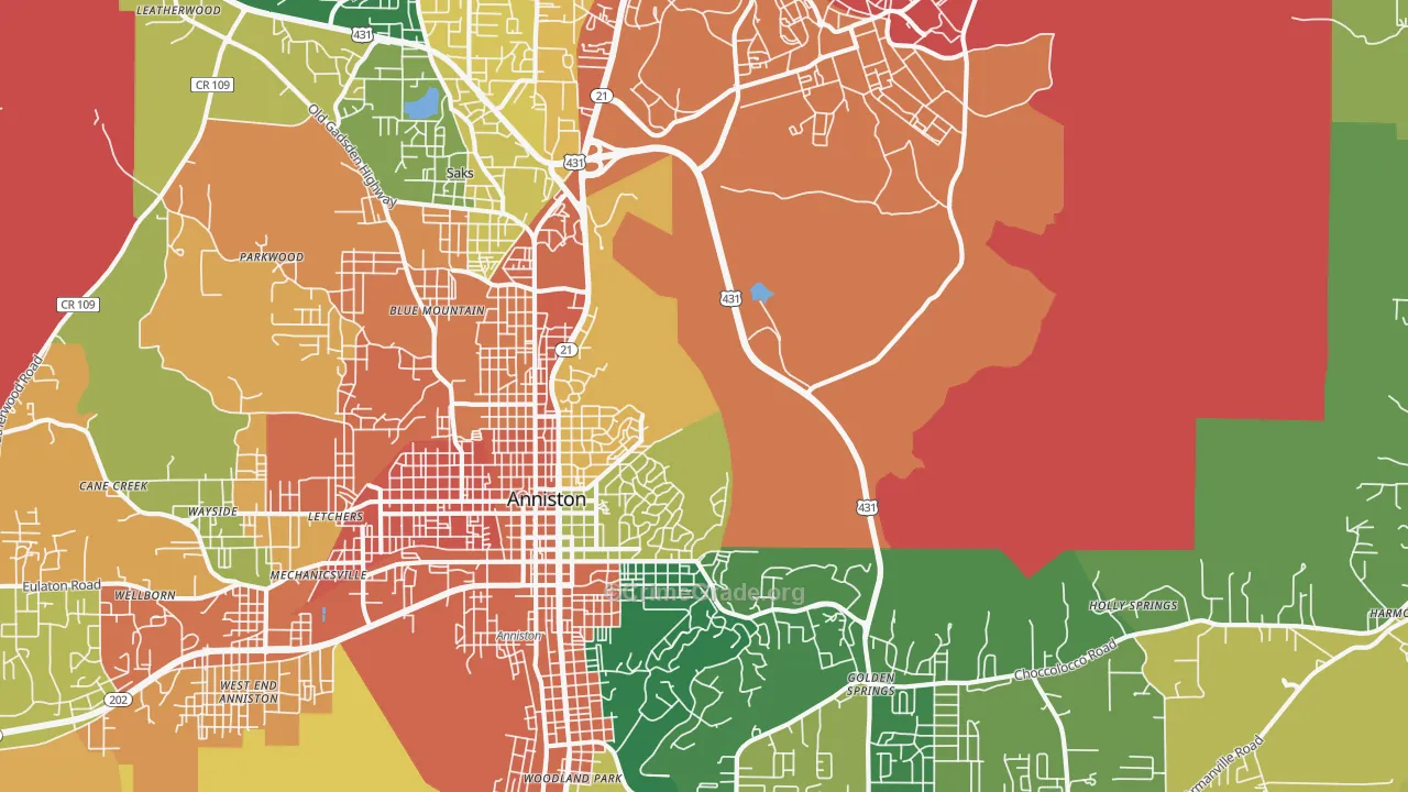 Blue Mountain, AL Map of Vandalism Rates