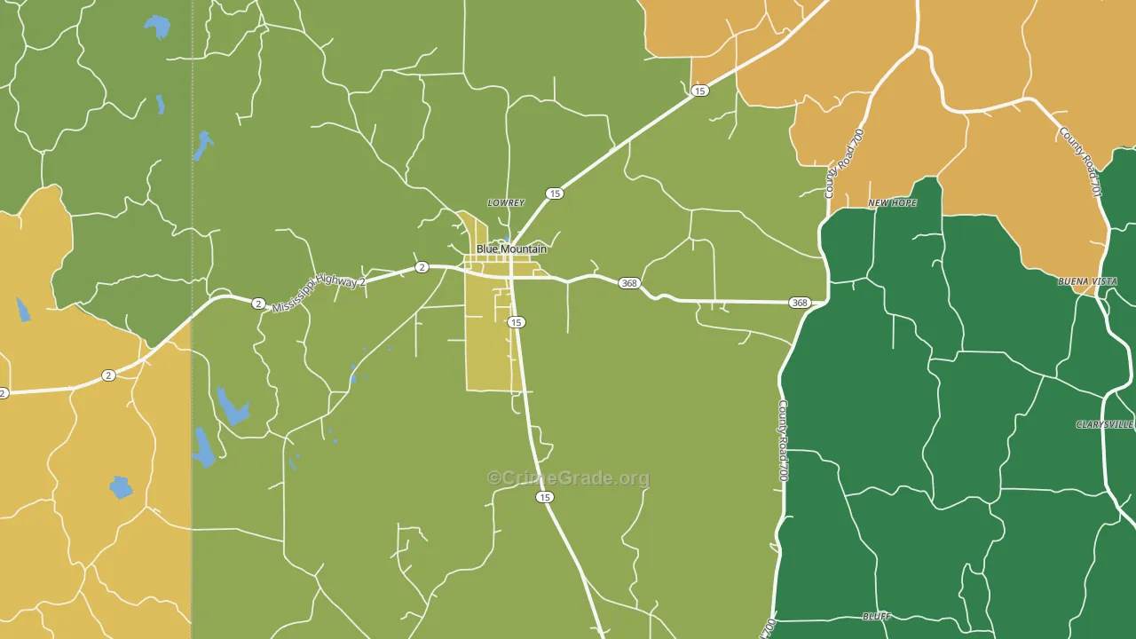 Blue Mountain, MS Map of Vandalism Rates