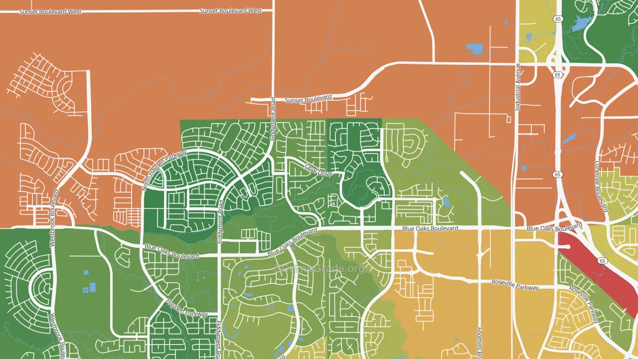 Blue Oaks, Roseville, CA Map of Vandalism Rates