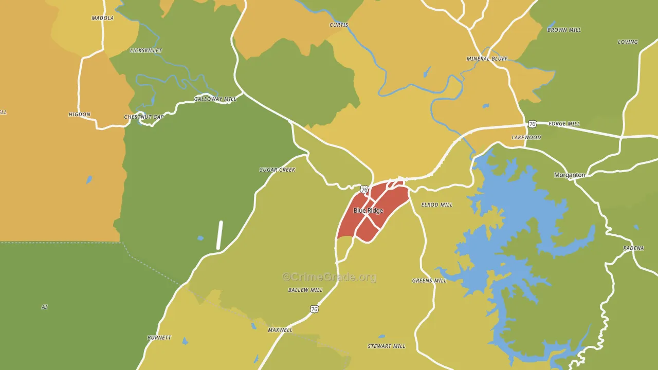 Blue Ridge, GA Map of Vandalism Rates