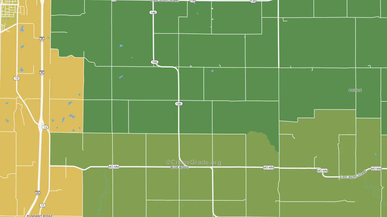 Blue Ridge, MO Map of Vandalism Rates