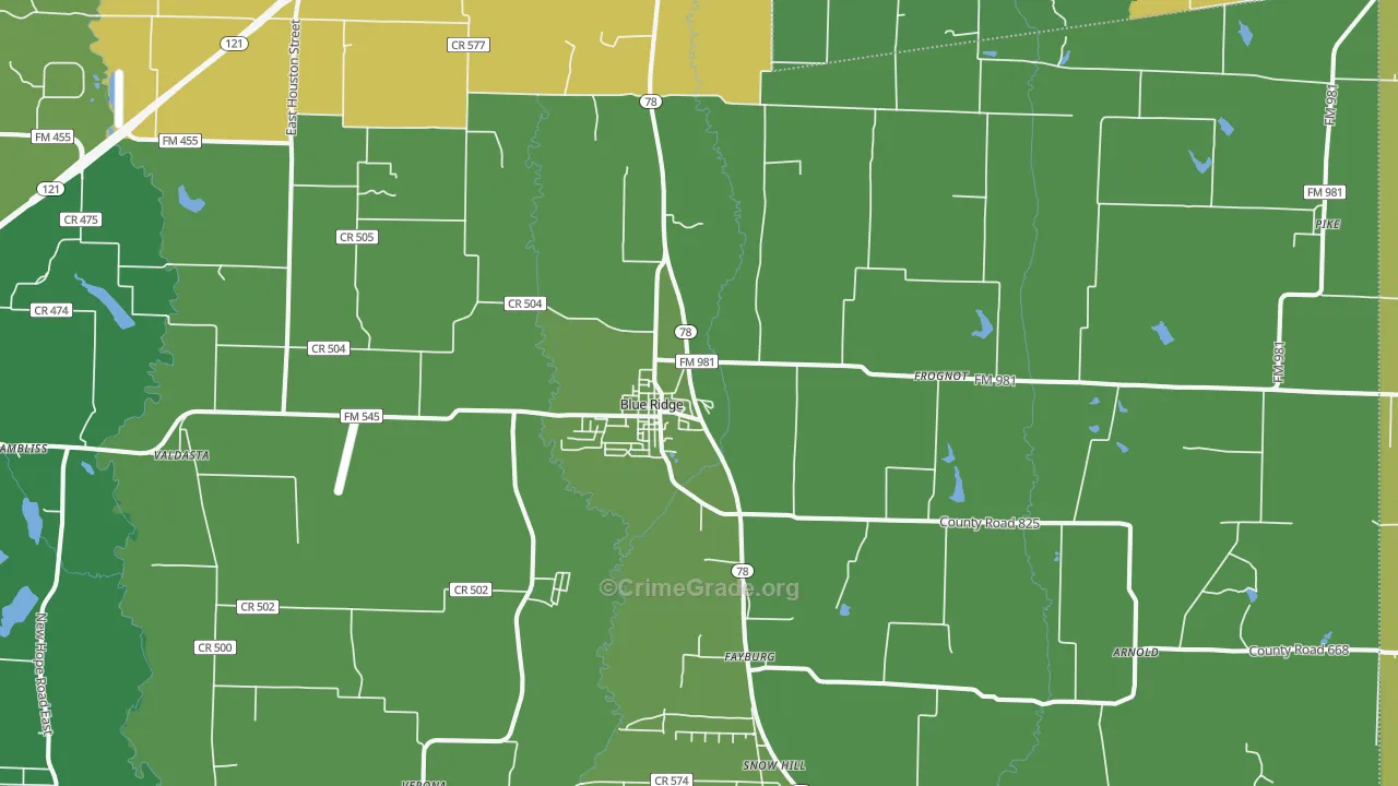 Blue Ridge, TX Map of Vandalism Rates