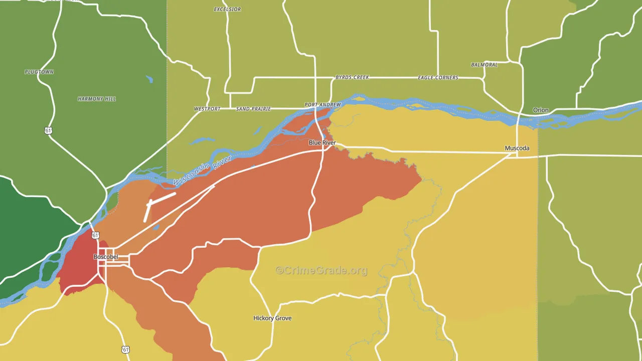 Blue River, WI Map of Vandalism Rates