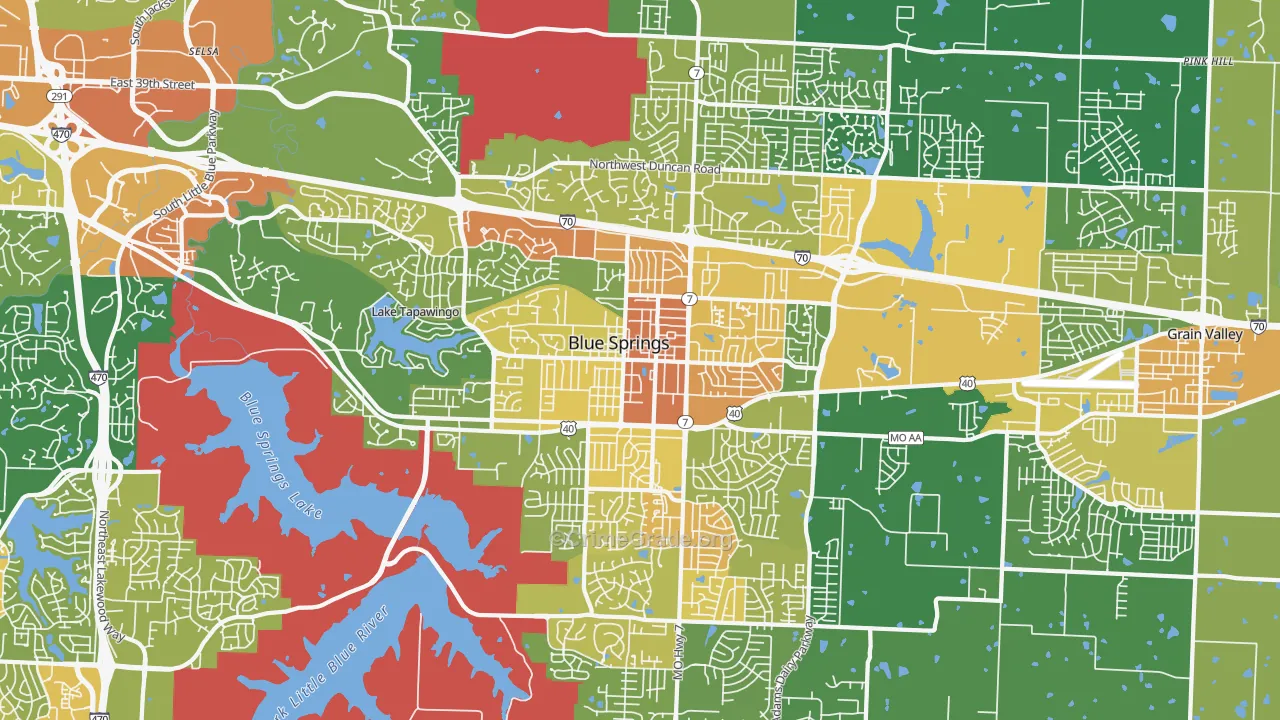 Blue Springs, MO Map of Vandalism Rates