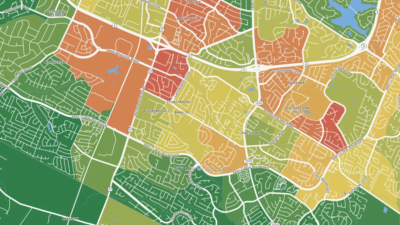 Blueberry Hill-Brigadoon-Stoneybrook, Lexington, KY Map of Vandalism Rates
