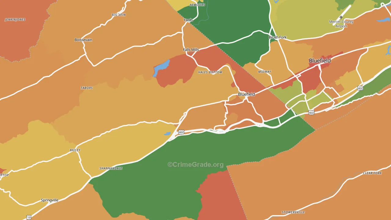 Bluefield, VA Map of Vandalism Rates