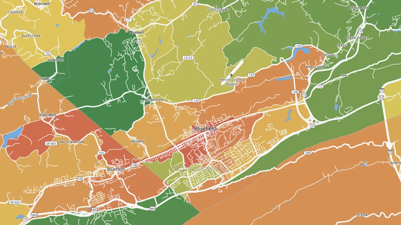 Bluefield, WV Map of Vandalism Rates