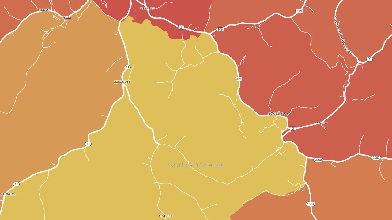 Bluehole, KY Map of Vandalism Rates