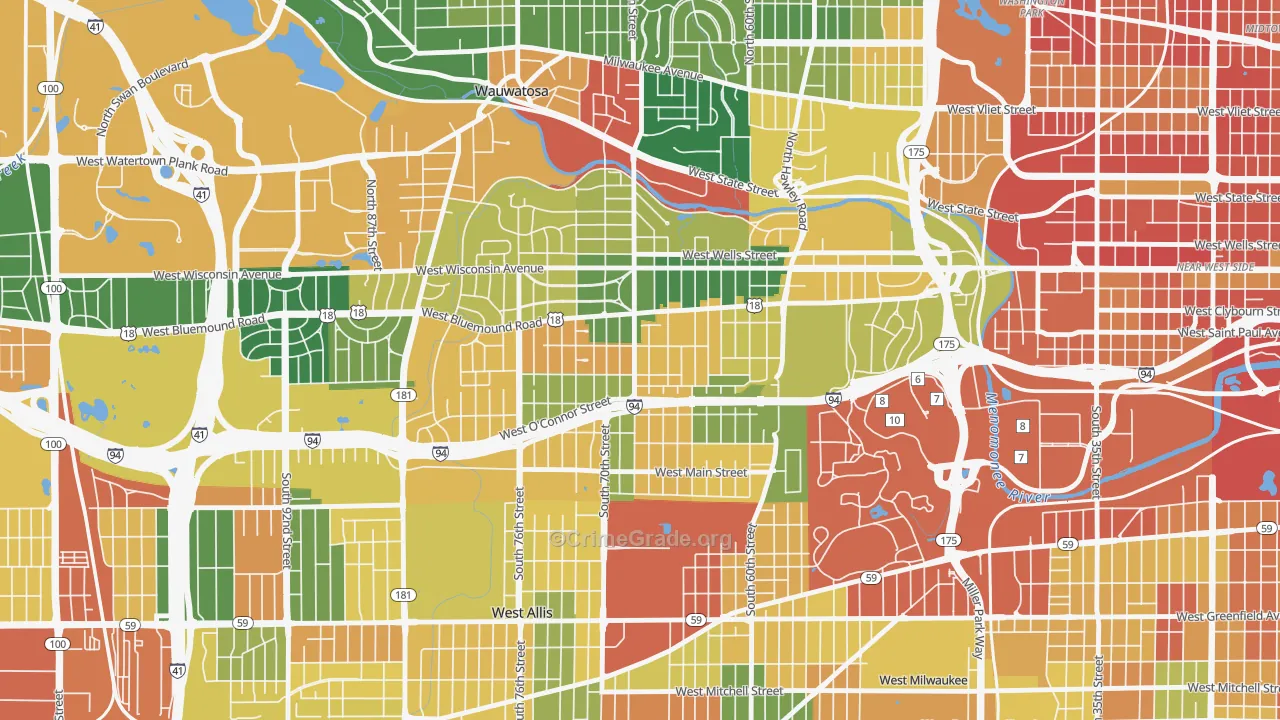 Bluemound Heights, Milwaukee, WI Map of Vandalism Rates