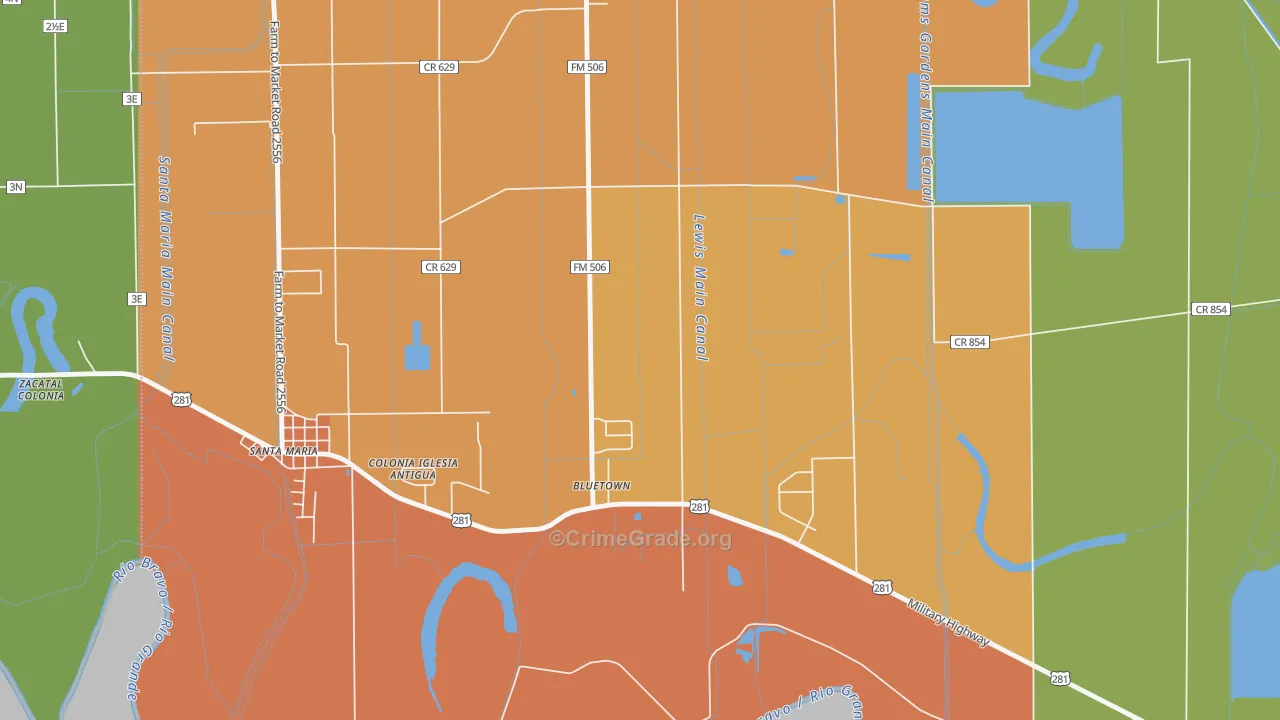 Bluetown, TX Map of Vandalism Rates