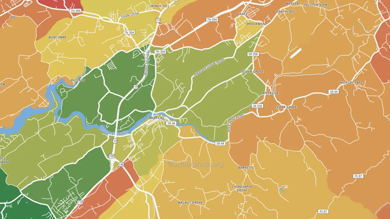 Bluff City, TN Map of Vandalism Rates
