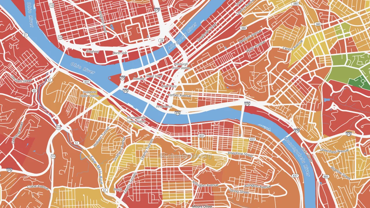 Bluff, Pittsburgh, PA Map of Vandalism Rates