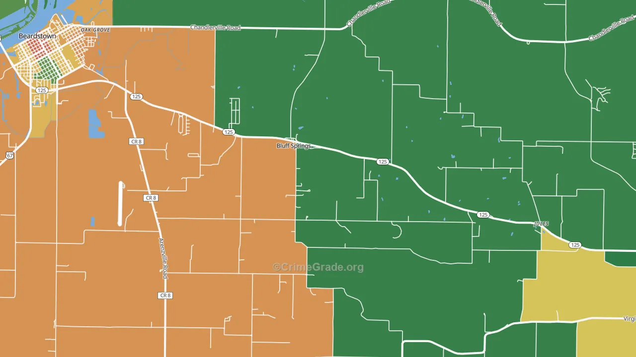 Bluff Springs, IL Map of Vandalism Rates
