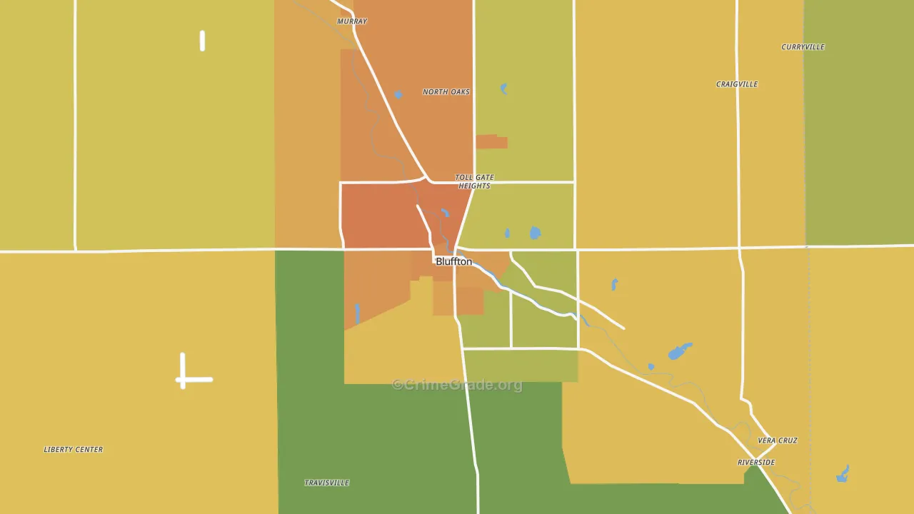 Bluffton, IN Map of Vandalism Rates