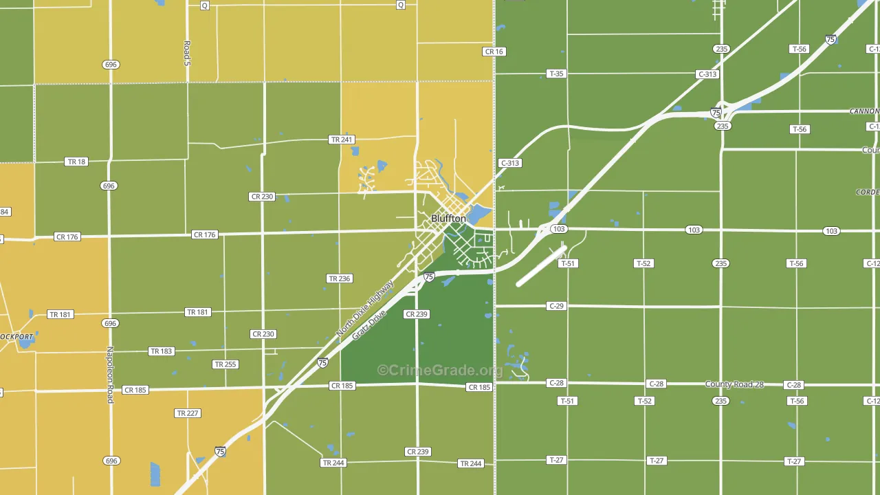 Bluffton, OH Map of Vandalism Rates