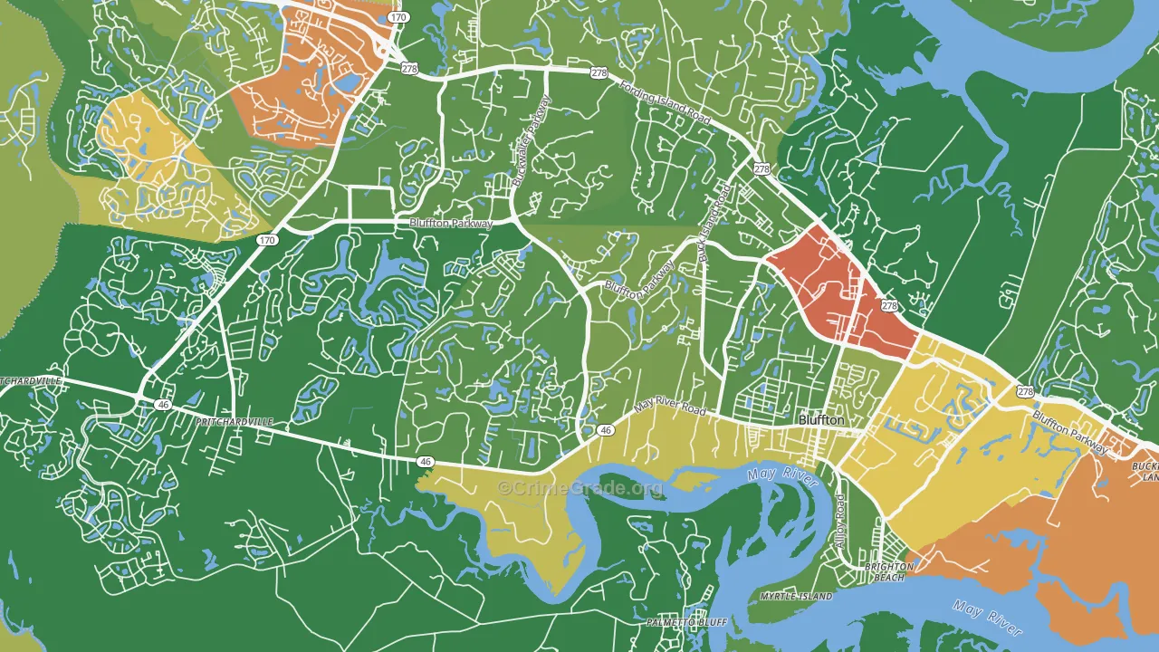 Bluffton, SC Map of Vandalism Rates