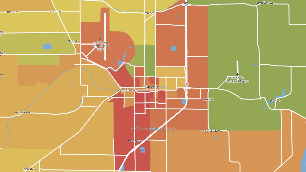 Blytheville, AR Map of Vandalism Rates
