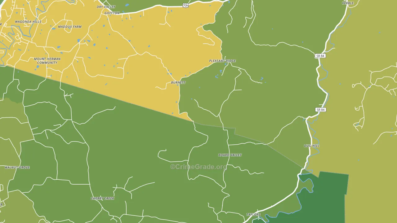 Board Valley, TN Map of Vandalism Rates