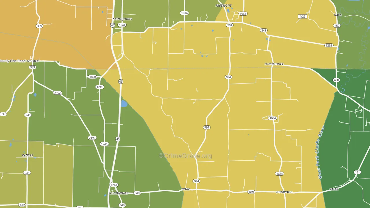 Boaz, KY Map of Vandalism Rates