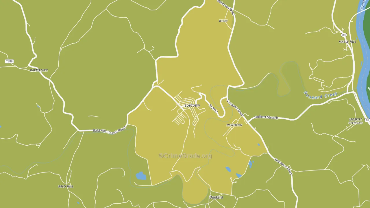 Bobtown, PA Map of Vandalism Rates