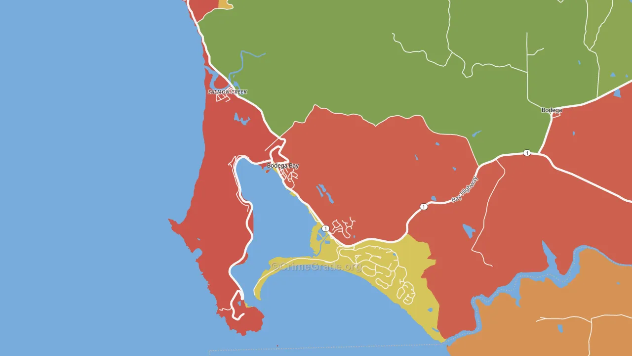 Bodega Bay, CA Map of Vandalism Rates