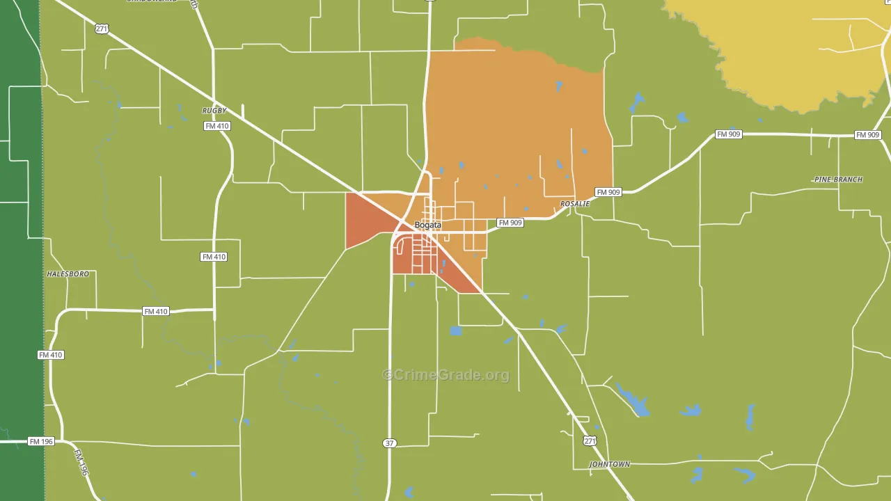 Bogata, TX Map of Vandalism Rates