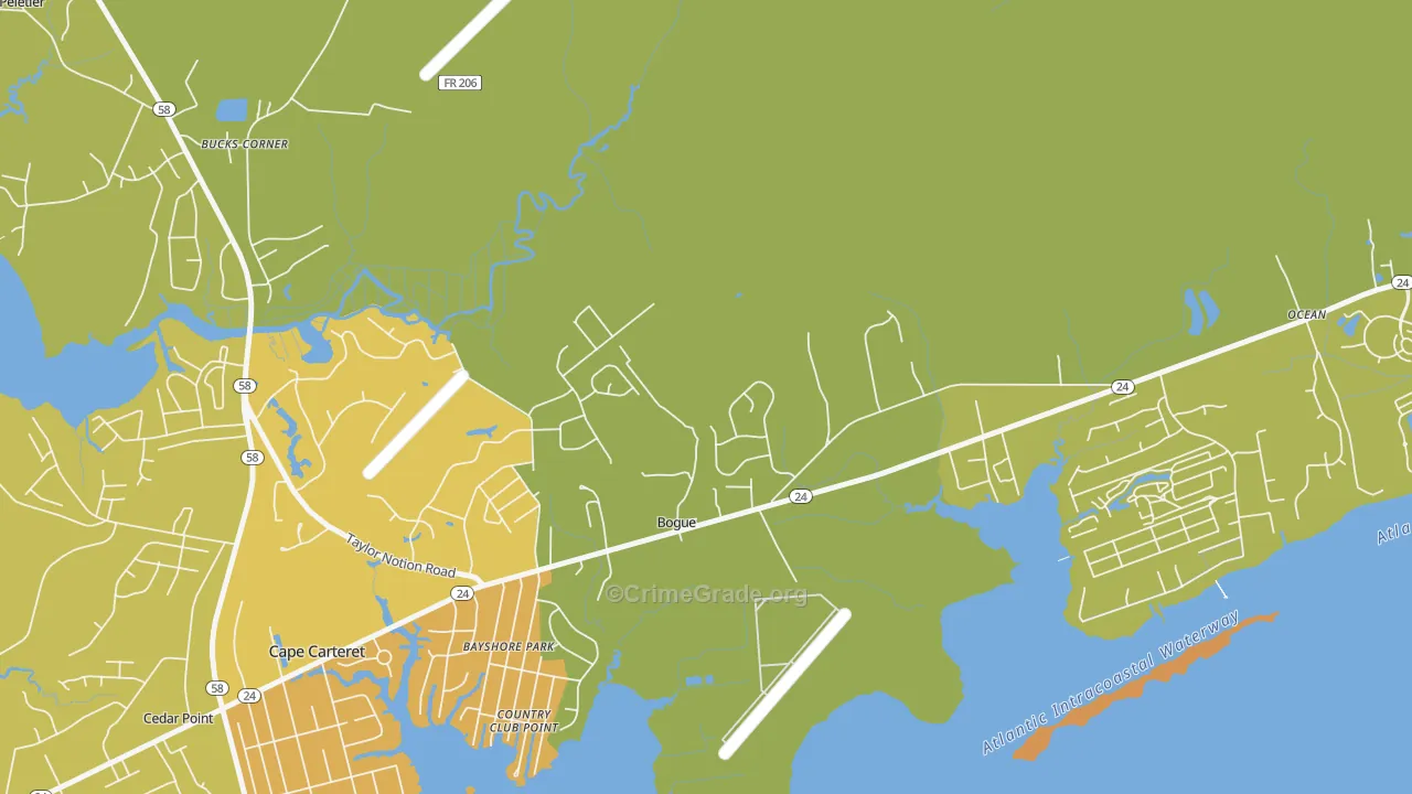 Bogue, NC Map of Vandalism Rates
