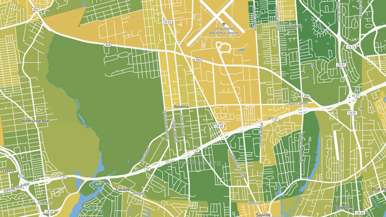 Bohemia, NY Map of Vandalism Rates