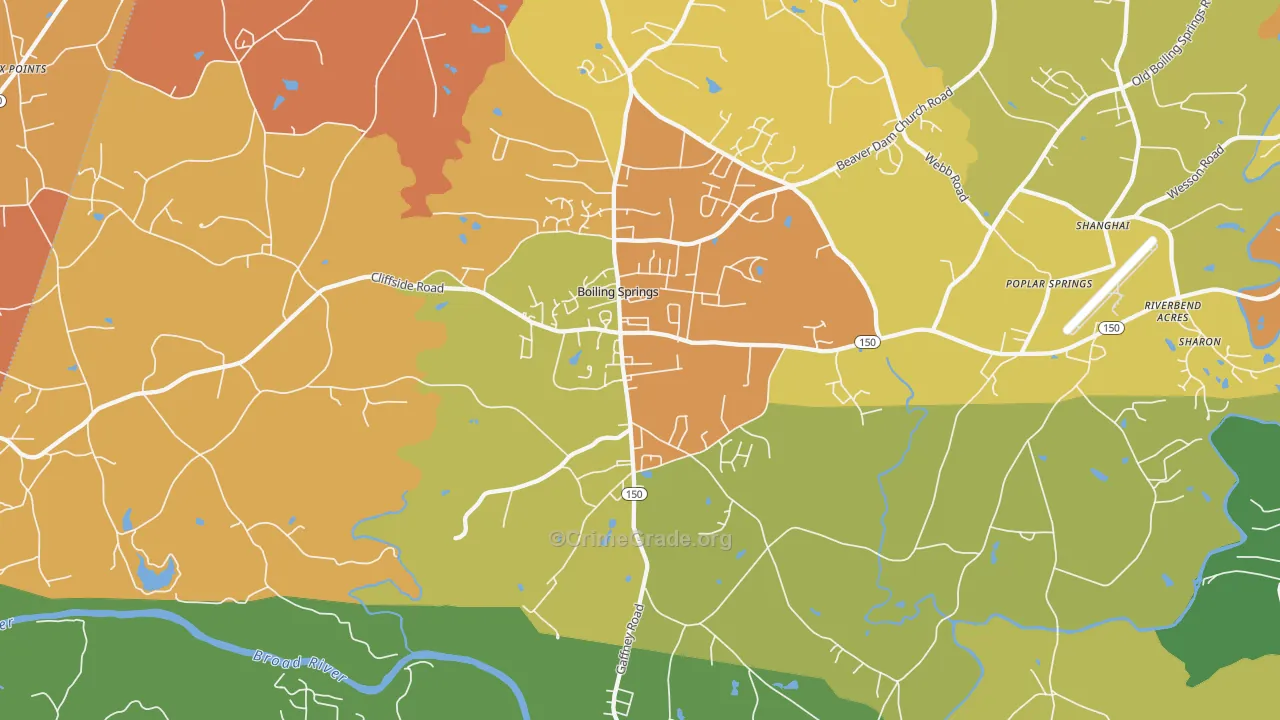 Boiling Springs, NC Map of Vandalism Rates