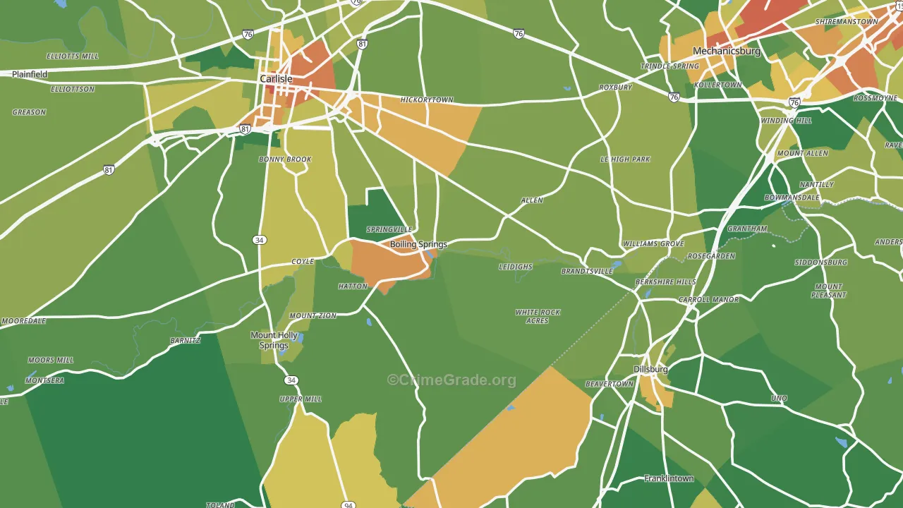 Boiling Springs, PA Map of Vandalism Rates